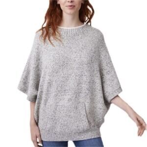 LOU & GREY Marled Knit Gray Mock Neck Sweater Poncho Top Cozy Size L/XL
